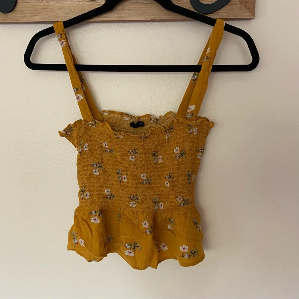 American Eagle smocked waist sleeveless crop top - golden yellow floral print - Picture 1 of 9